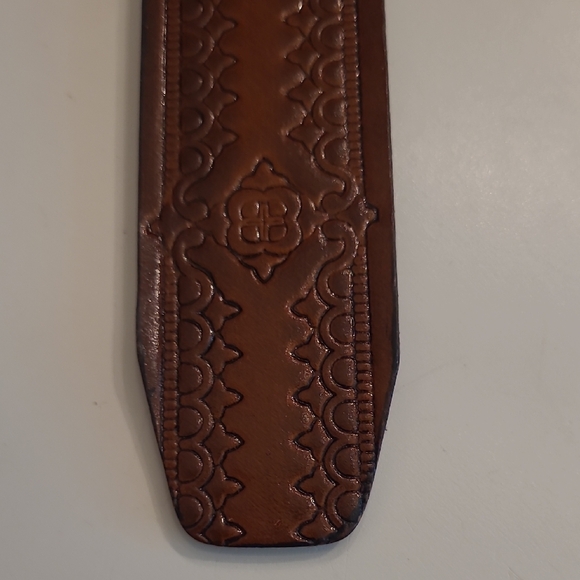 Faded Glory Genuine Leather Belt Brown Stamped Pattern Gold Buckle Blunt Tip 36 - Picture 13 of 17